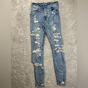 American Eagle Jeans Womens 2 Hi Rise Jegging Next Level Stretch Distressed Hole